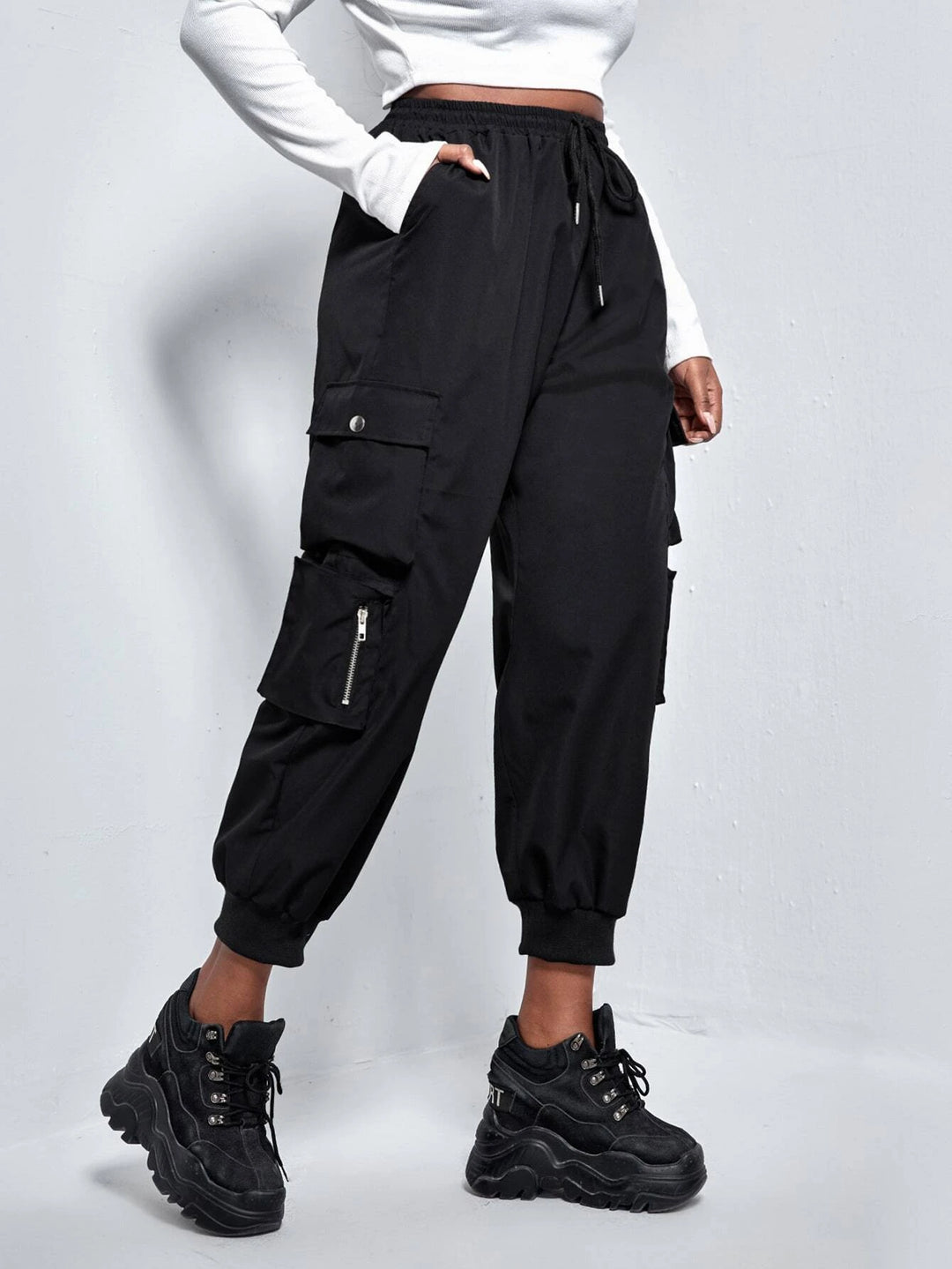 Flap Pocket Drawstring Cargo Pants