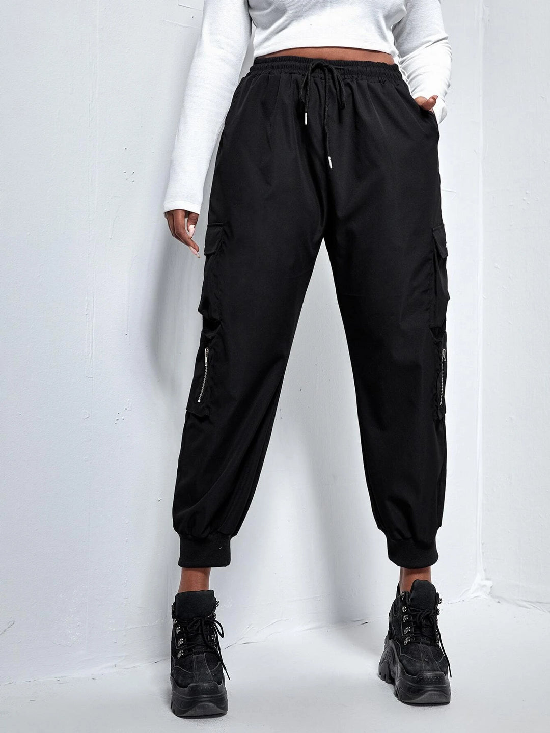 Flap Pocket Drawstring Cargo Pants