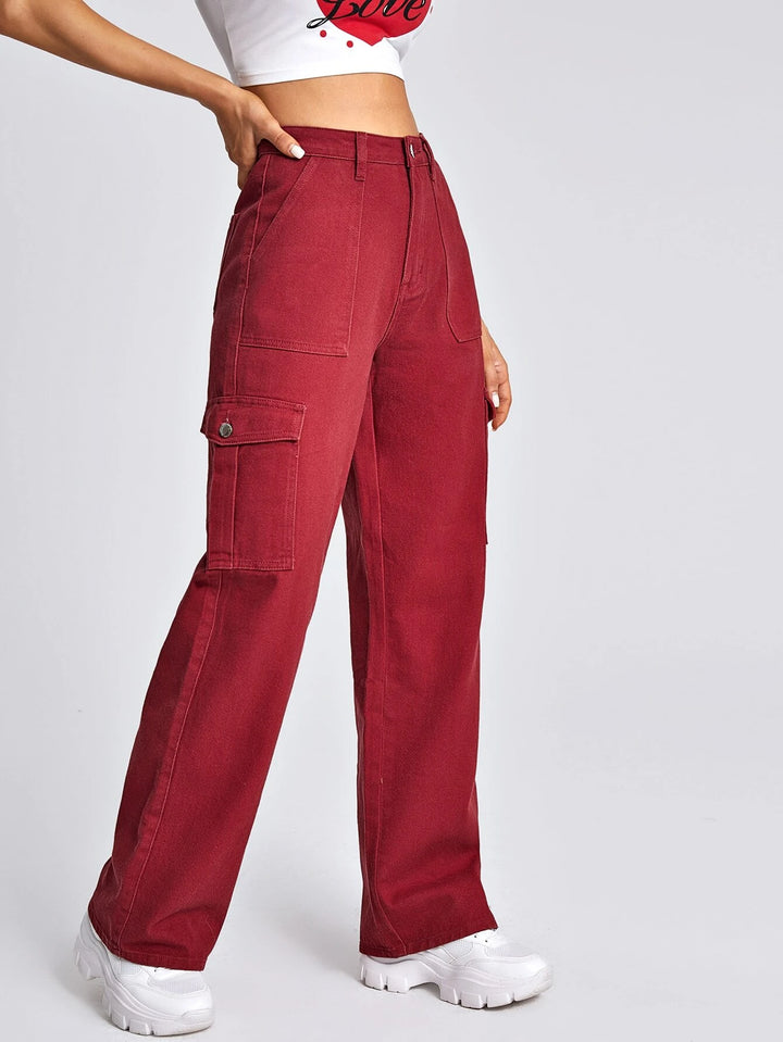 Flap Pocket Wide Bottom Jeans