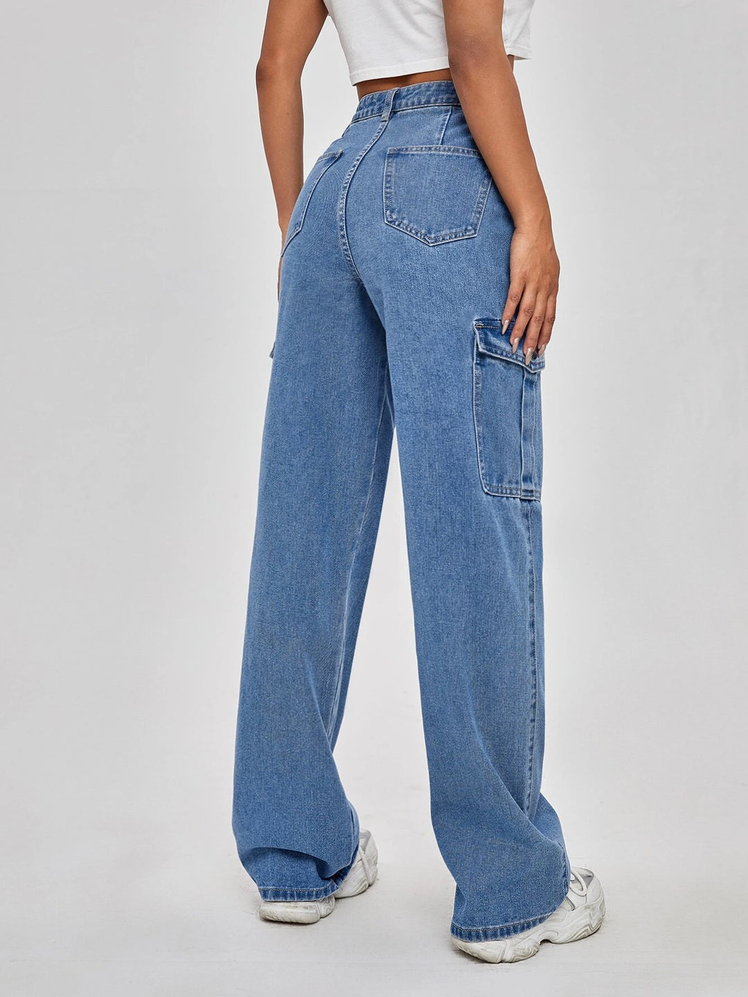 Flap Pocket Wide Bottom Jeans