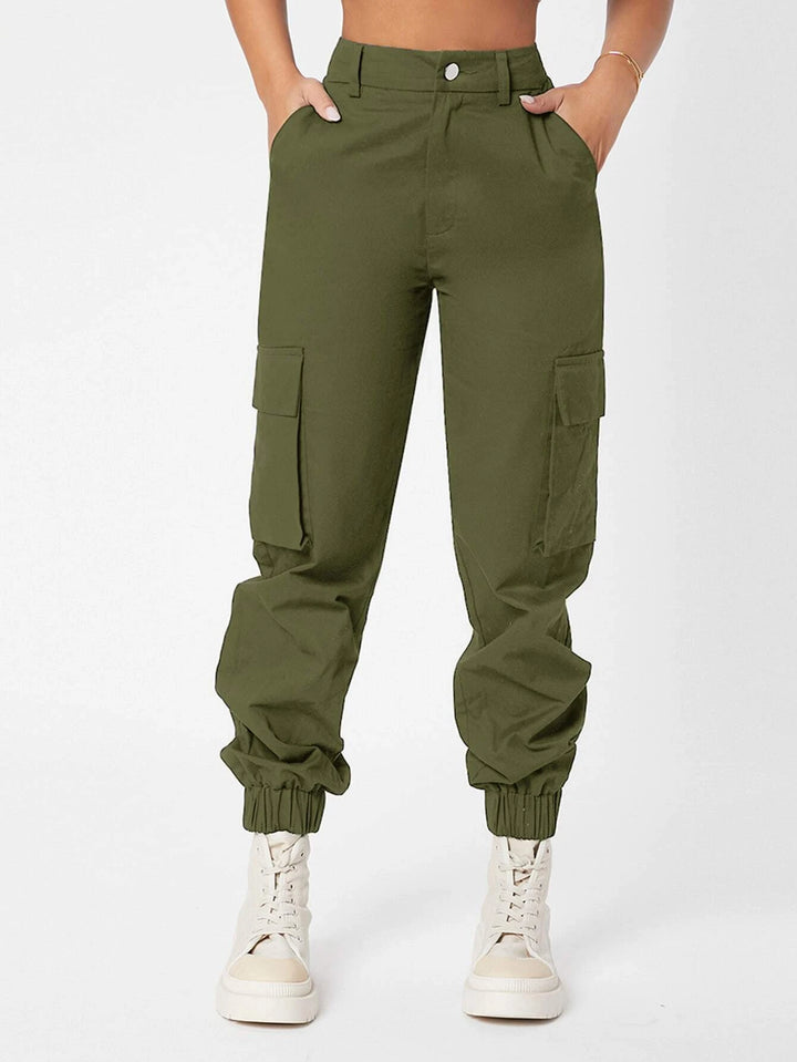 High Waist Flap Pocket Side Pants