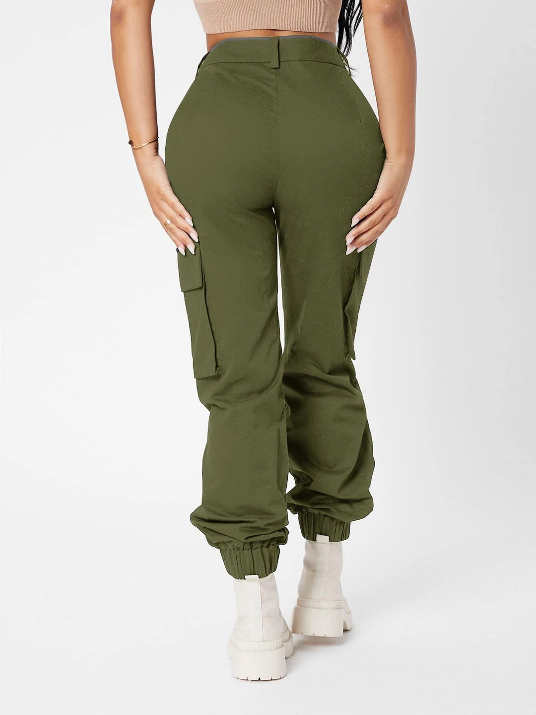 High Waist Flap Pocket Side Pants