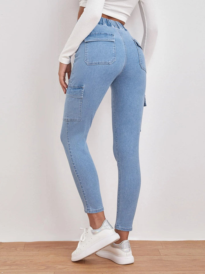 Drawstring Waist Flap Pocket Jean