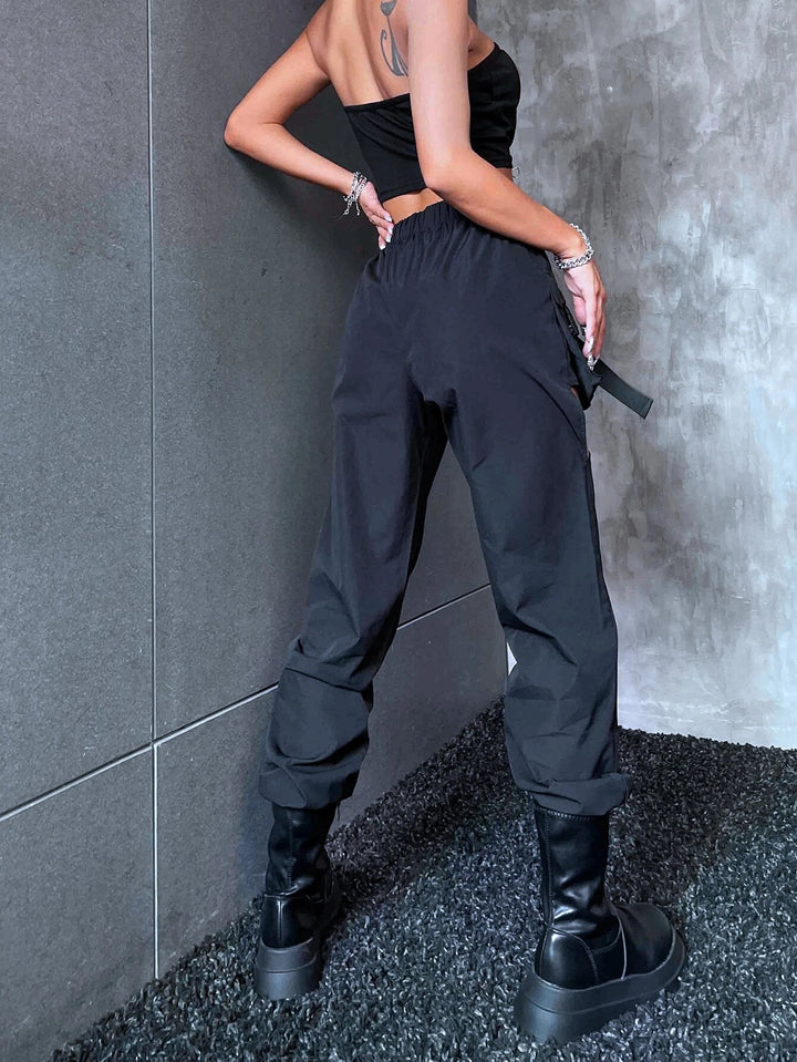 Flap Pocket Cut Out Buckled Cargo Pants