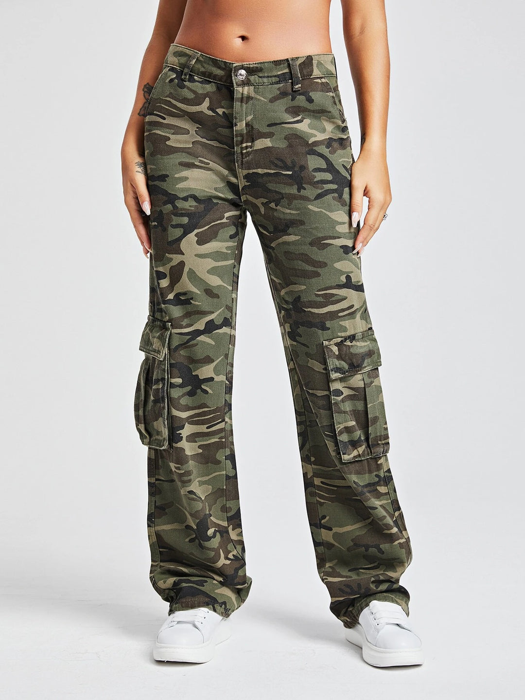Camo Print Flap Pocket Side Cargo Jeans – Comfy Cargo Pants