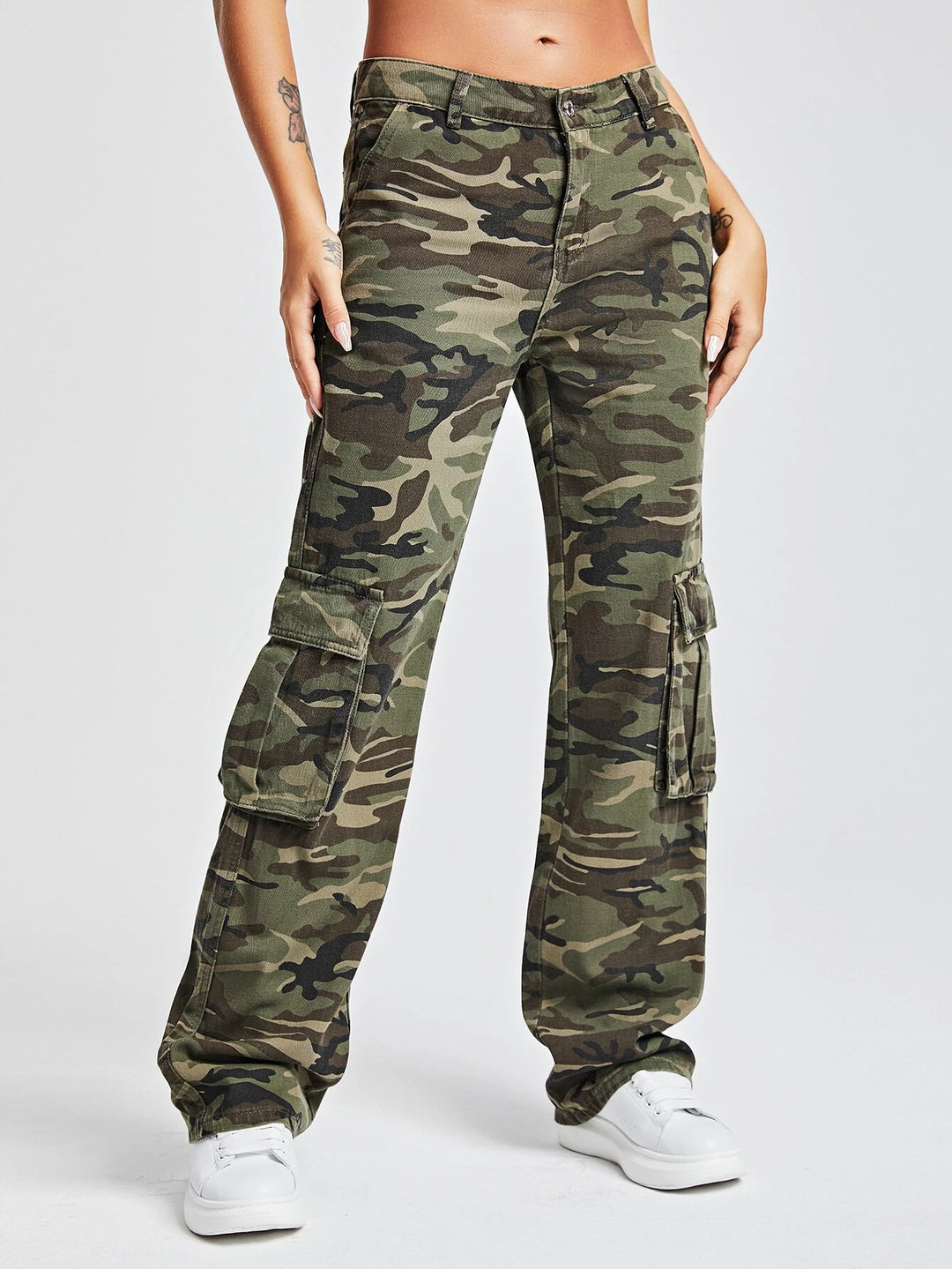 Camo Print Flap Pocket Side Cargo Jeans – Comfy Cargo Pants