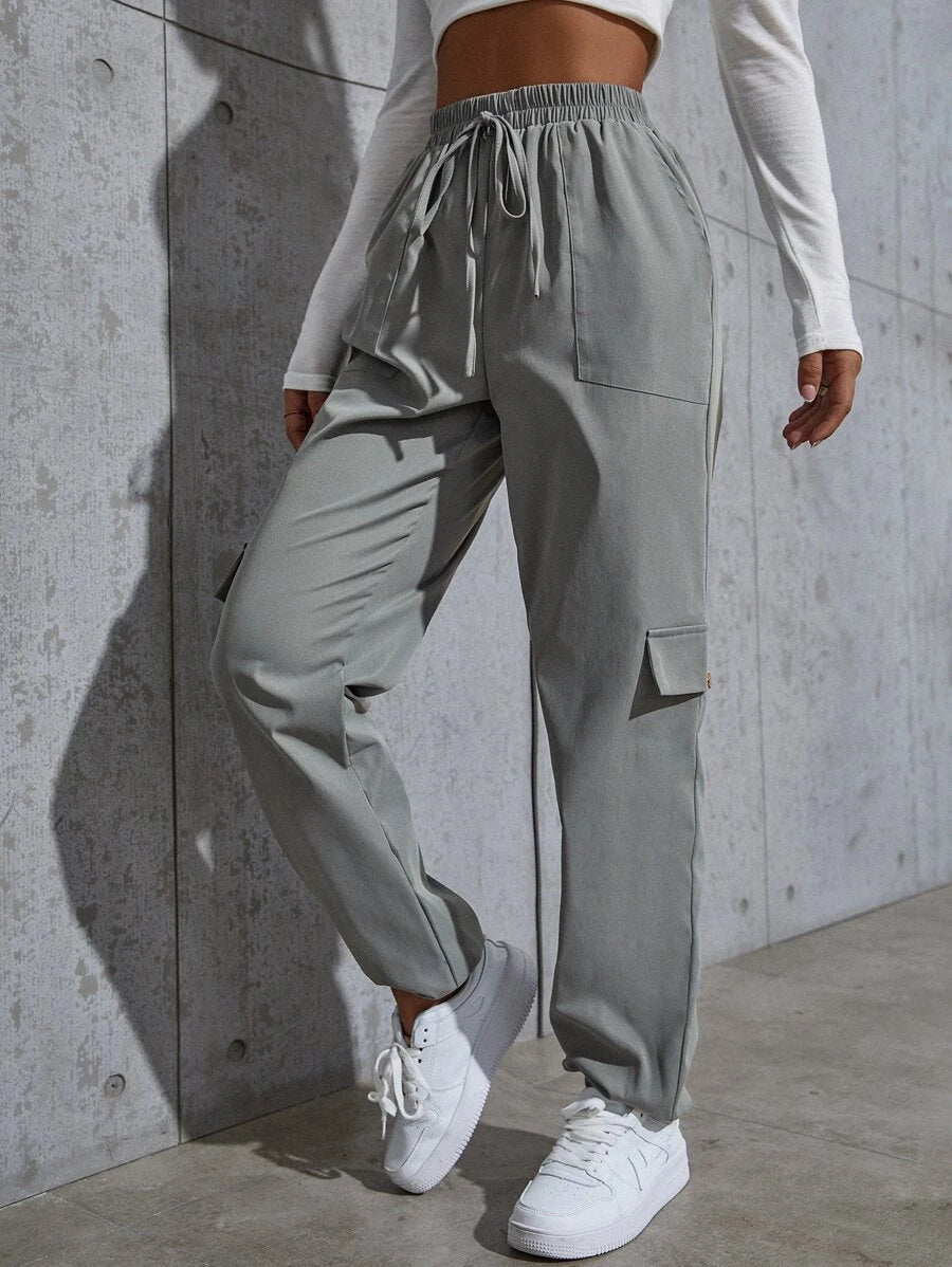 Knot Waist Flap Pocket Cargo Pants