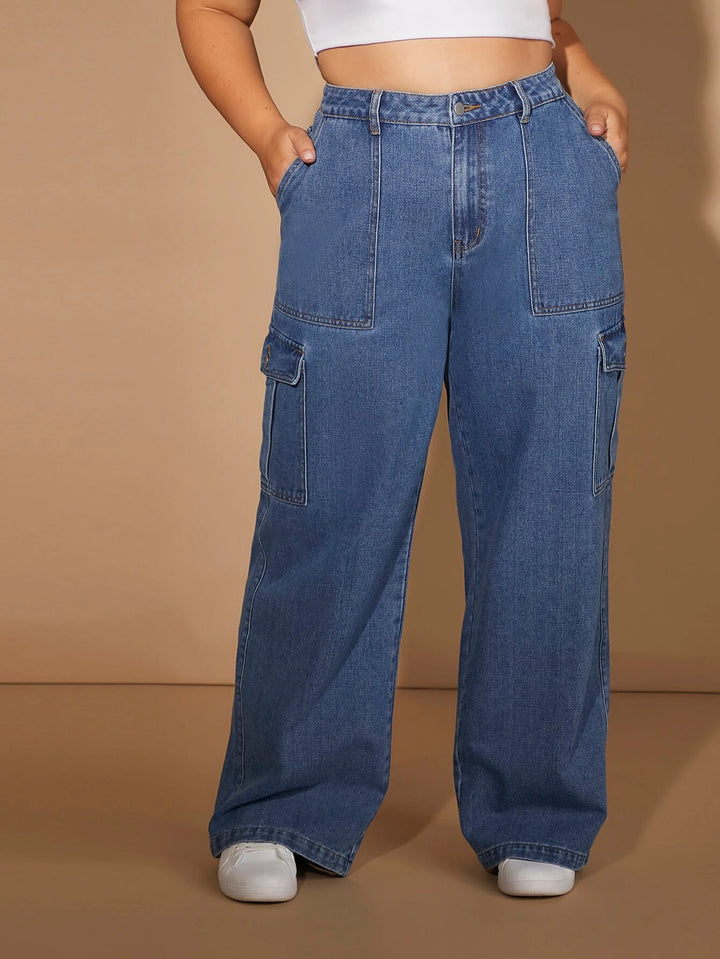 Zipper Fly Pockets Cargo Jeans