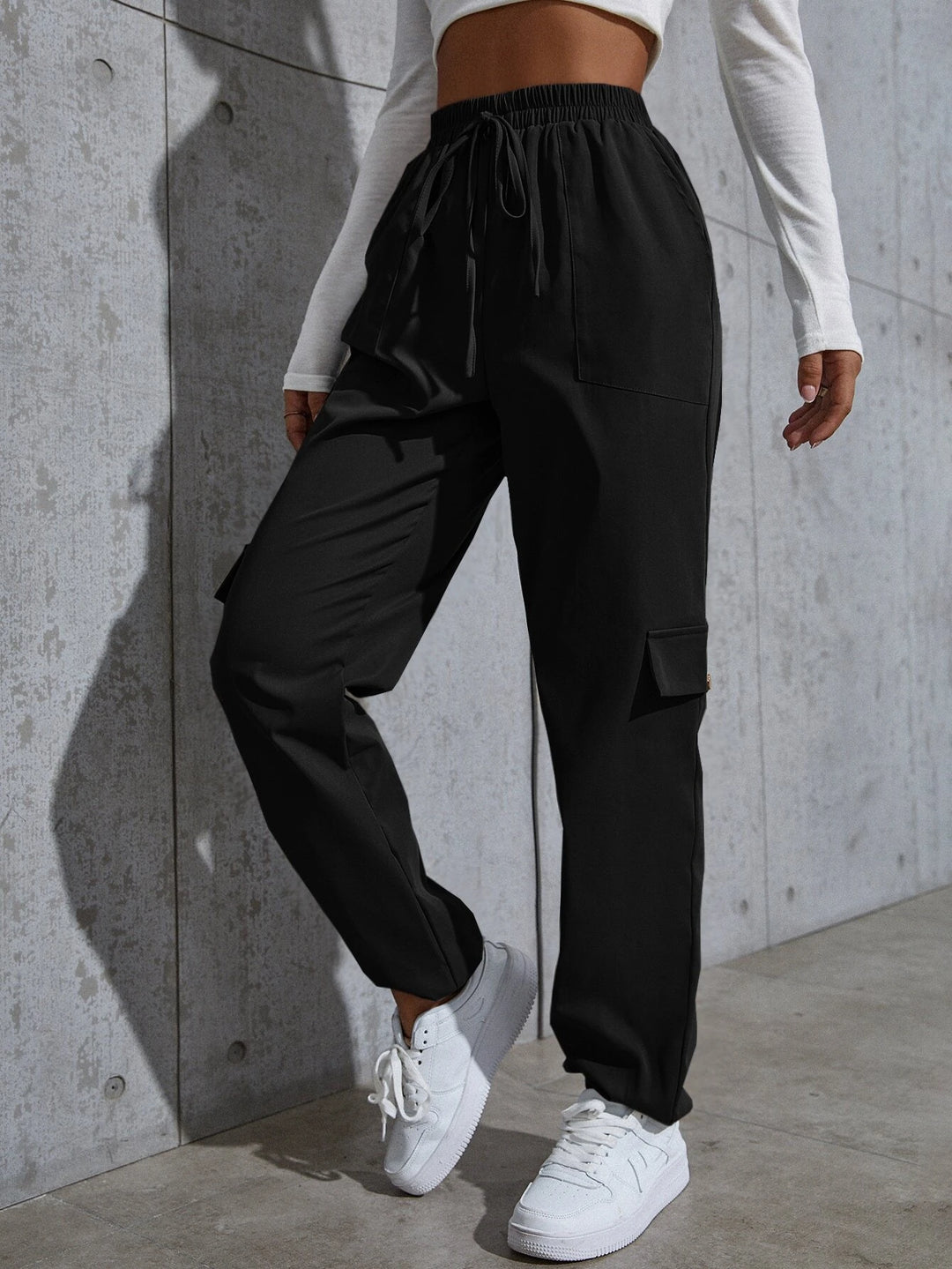 Knot Waist Flap Pocket Cargo Pants