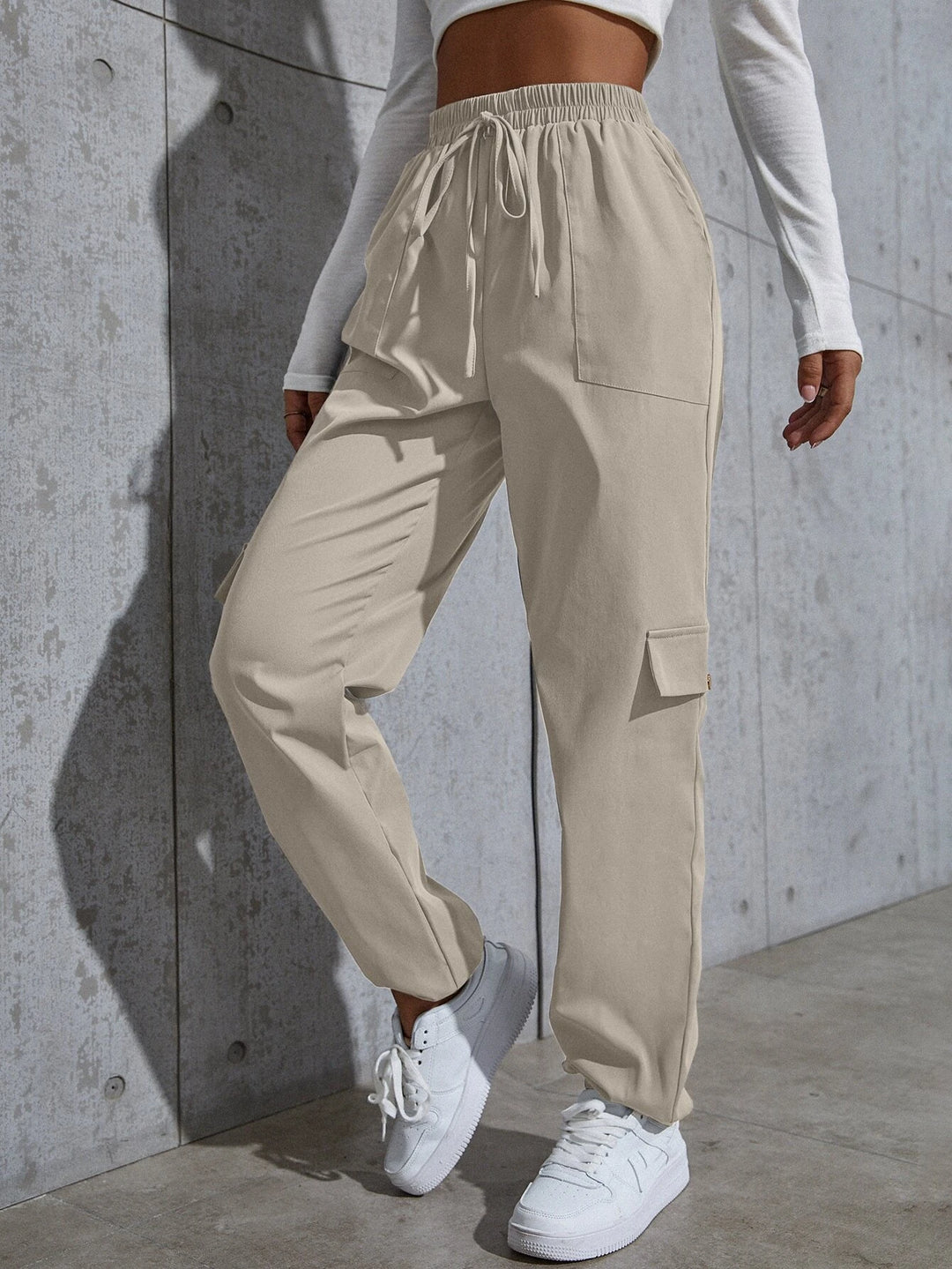 Knot Waist Flap Pocket Cargo Pants