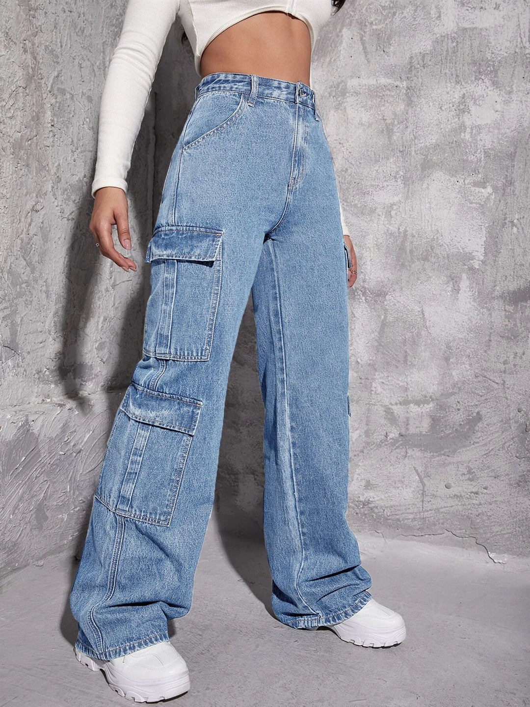 Zipper Fly Flap Pocket Plain Jeans