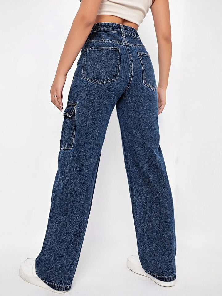 High Waist Button Cargo Jean