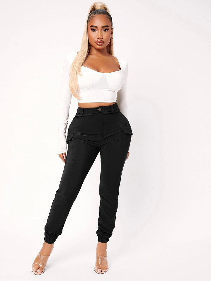 High Waist Flap Pocket Pants