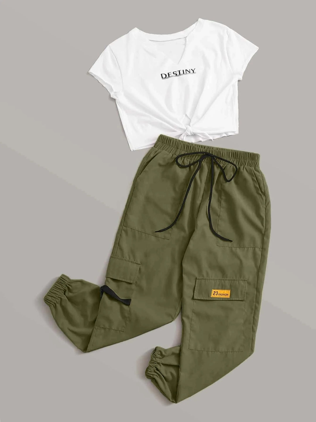 Graphic Tee And Drawstring Cargo Set