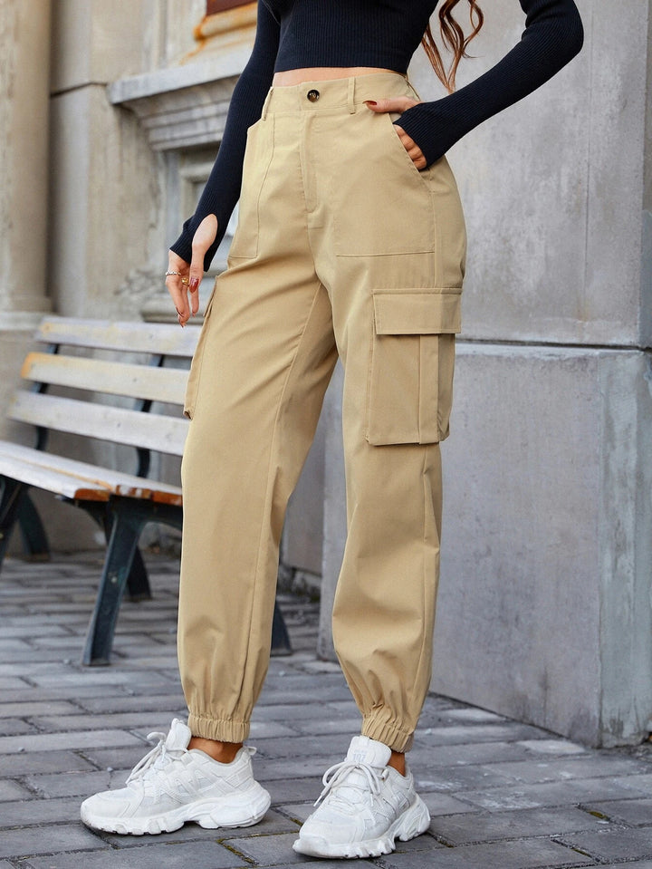 Solid Casual Slant Pocket Cargo Pants