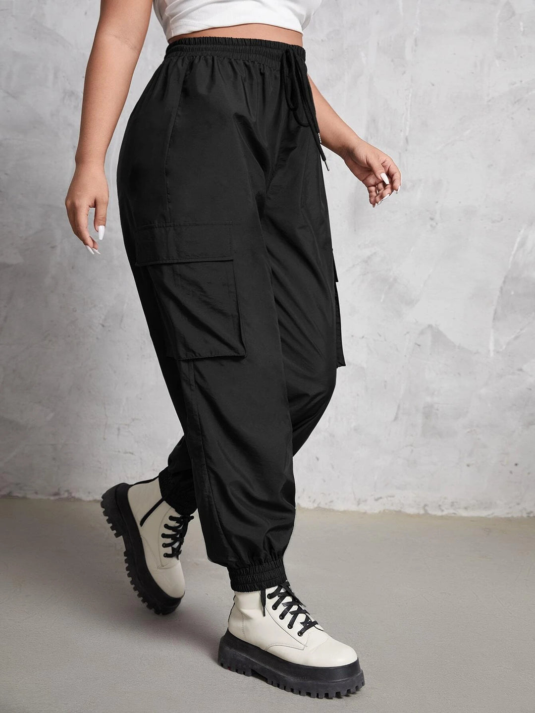 Drawstring Waist Flap Pocket Pants