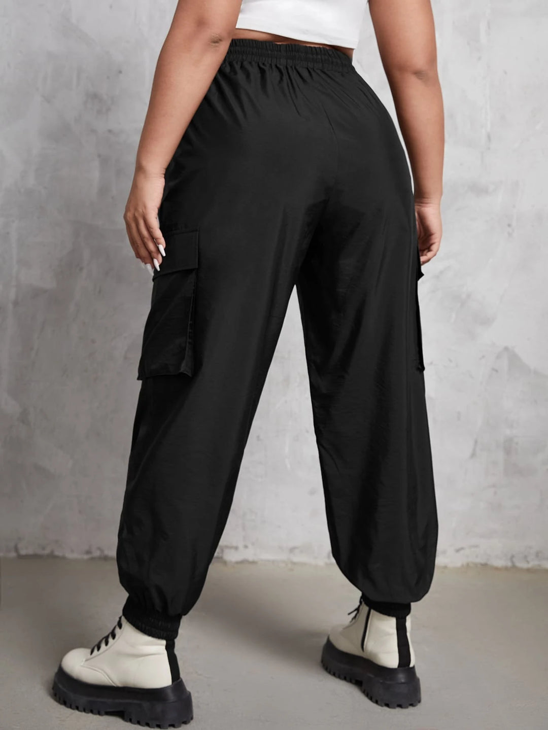 Drawstring Waist Flap Pocket Pants