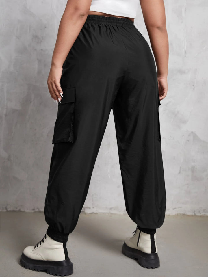 Drawstring Waist Flap Pocket Pants