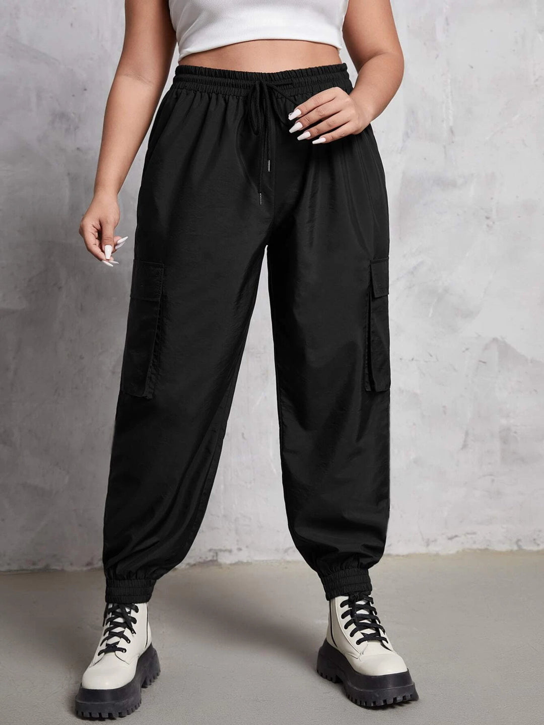 Drawstring Waist Flap Pocket Pants