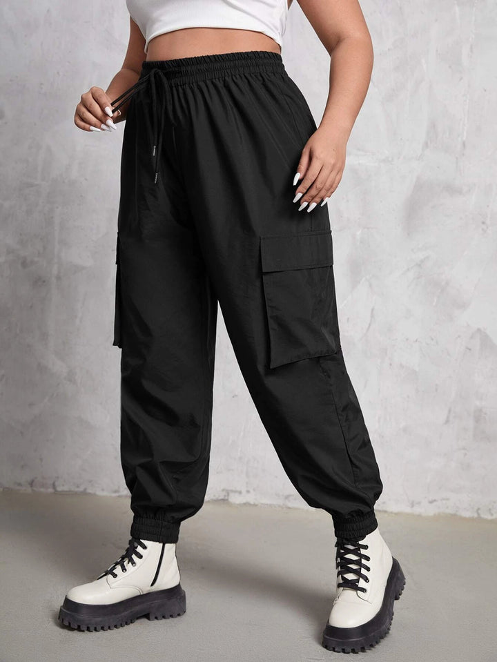 Drawstring Waist Flap Pocket Pants