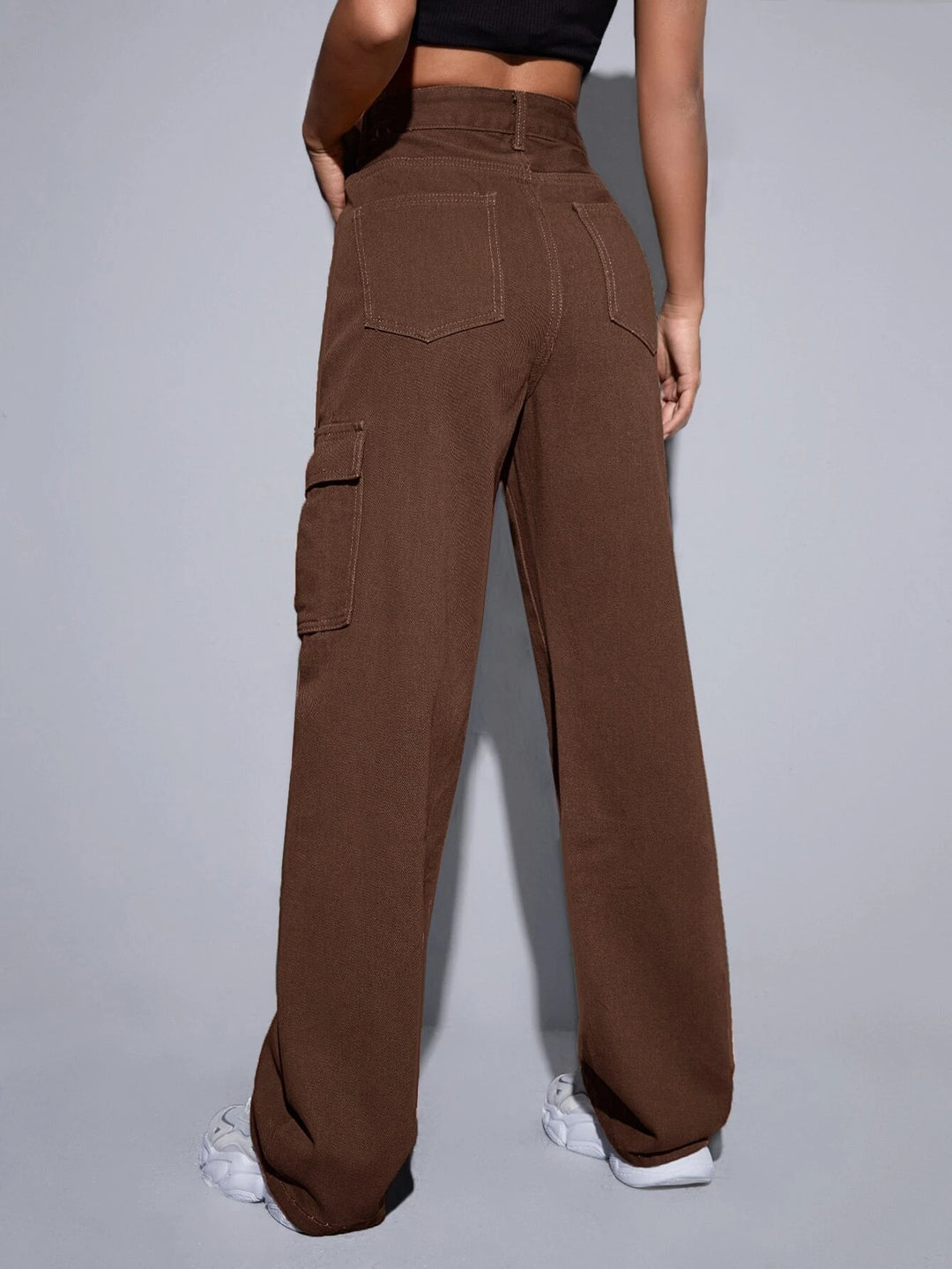 High Waist Button Cargo Jean