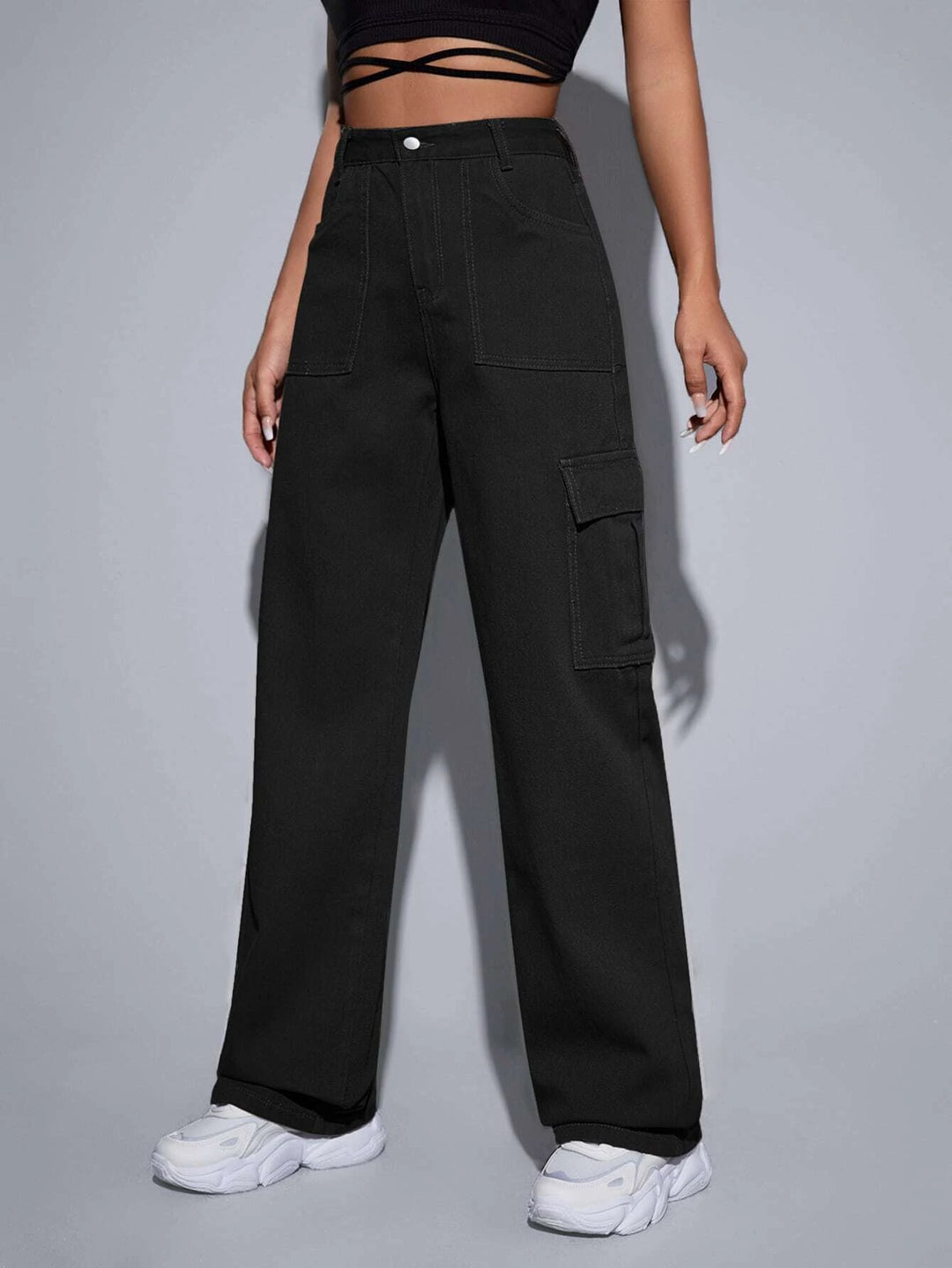 High Waist Button Cargo Jean