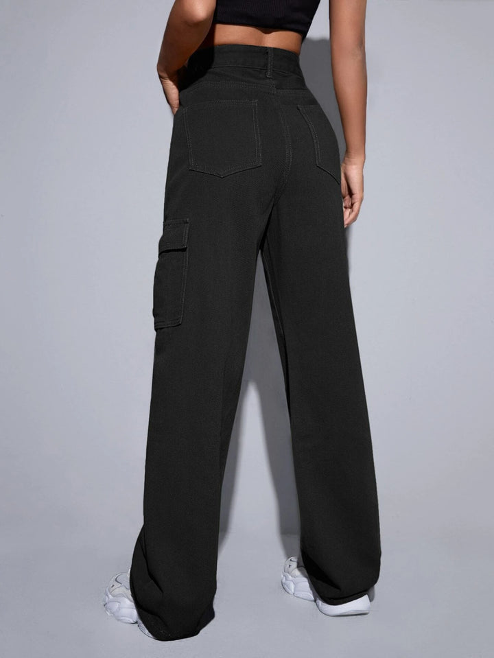 High Waist Button Cargo Jean