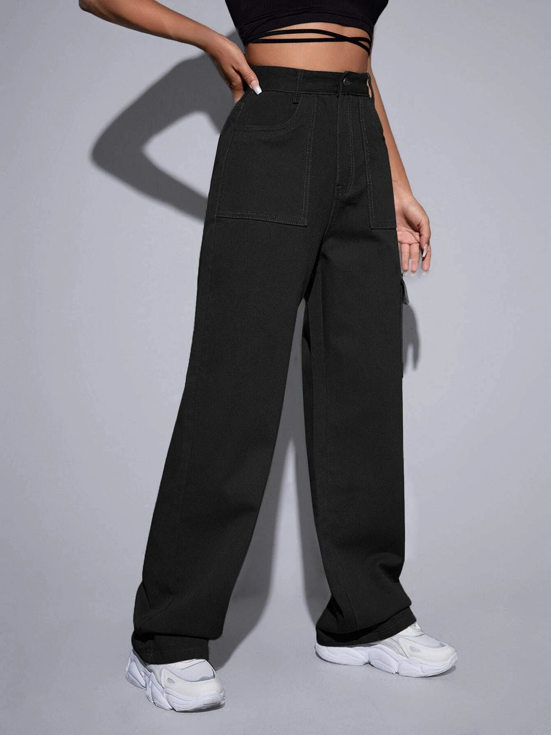 High Waist Button Cargo Jean