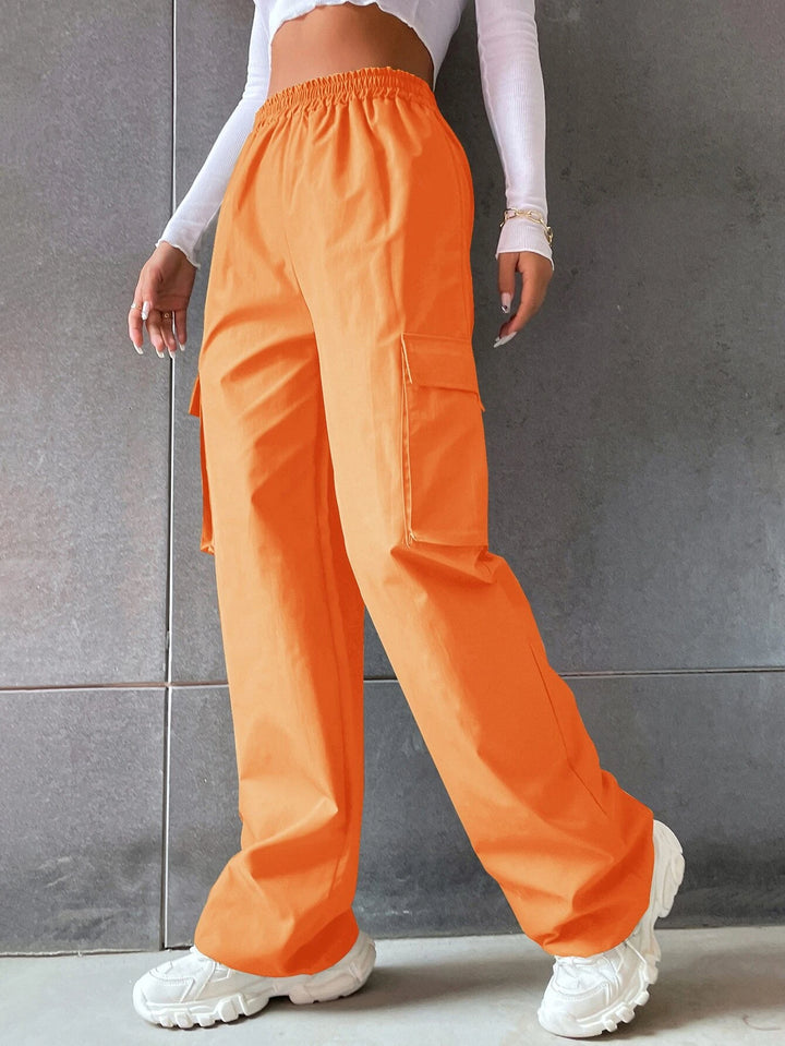 Solid Colored High Waist Cargo Pants