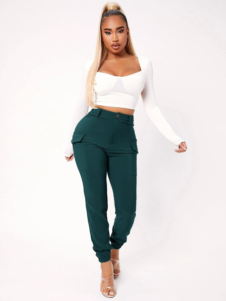 High Waist Flap Pocket Side Pants