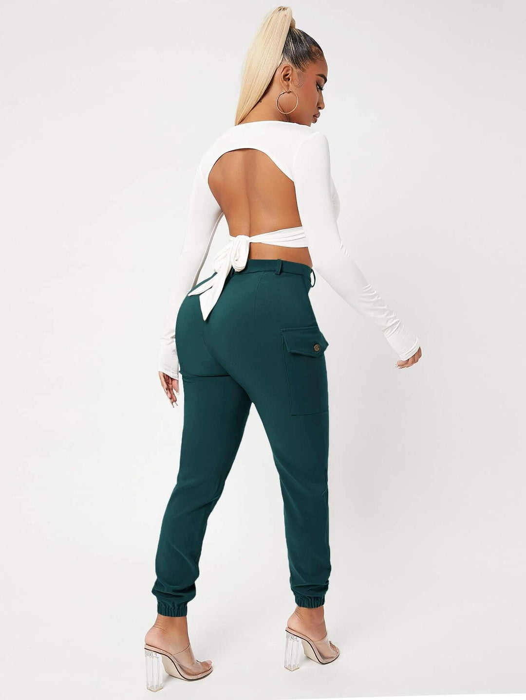 High Waist Flap Pocket Side Pants