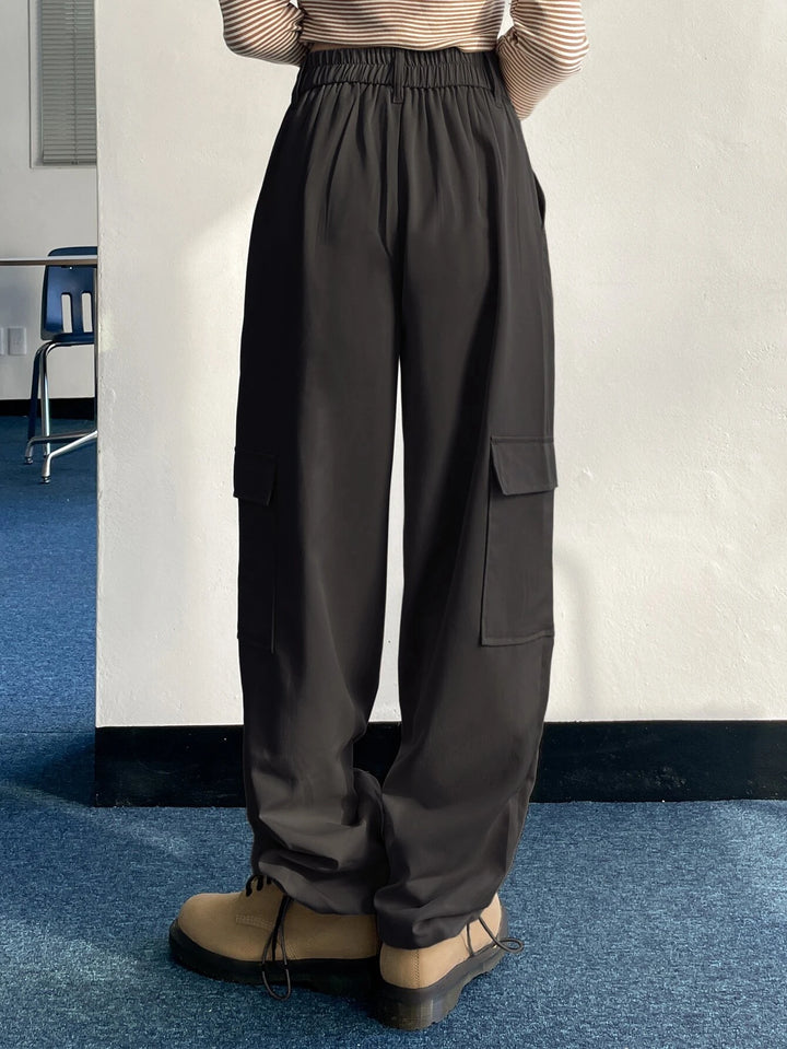 Flap Pocket Drawstring Hem Cargo Pants