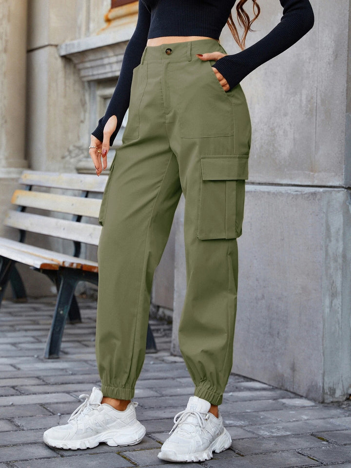 Solid Casual Slant Pocket Cargo Pants