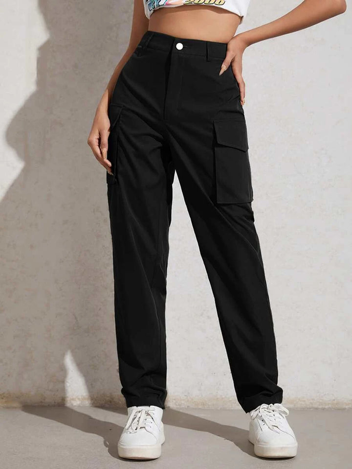 High Waisted Flap Pocket Zip Fly Pants