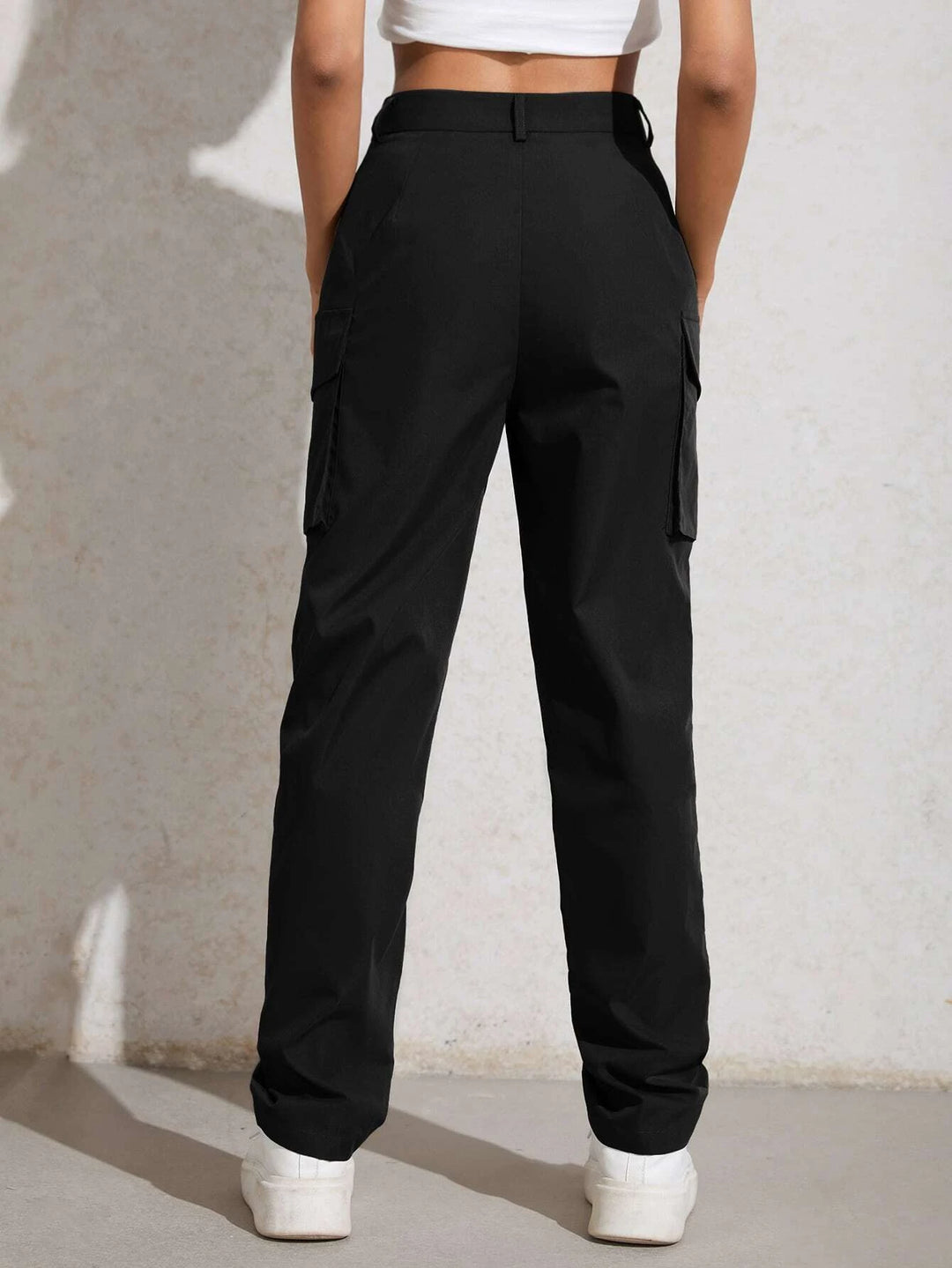 High Waisted Flap Pocket Utility Pants