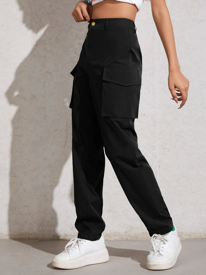 High Waisted Flap Pocket Utility Pants