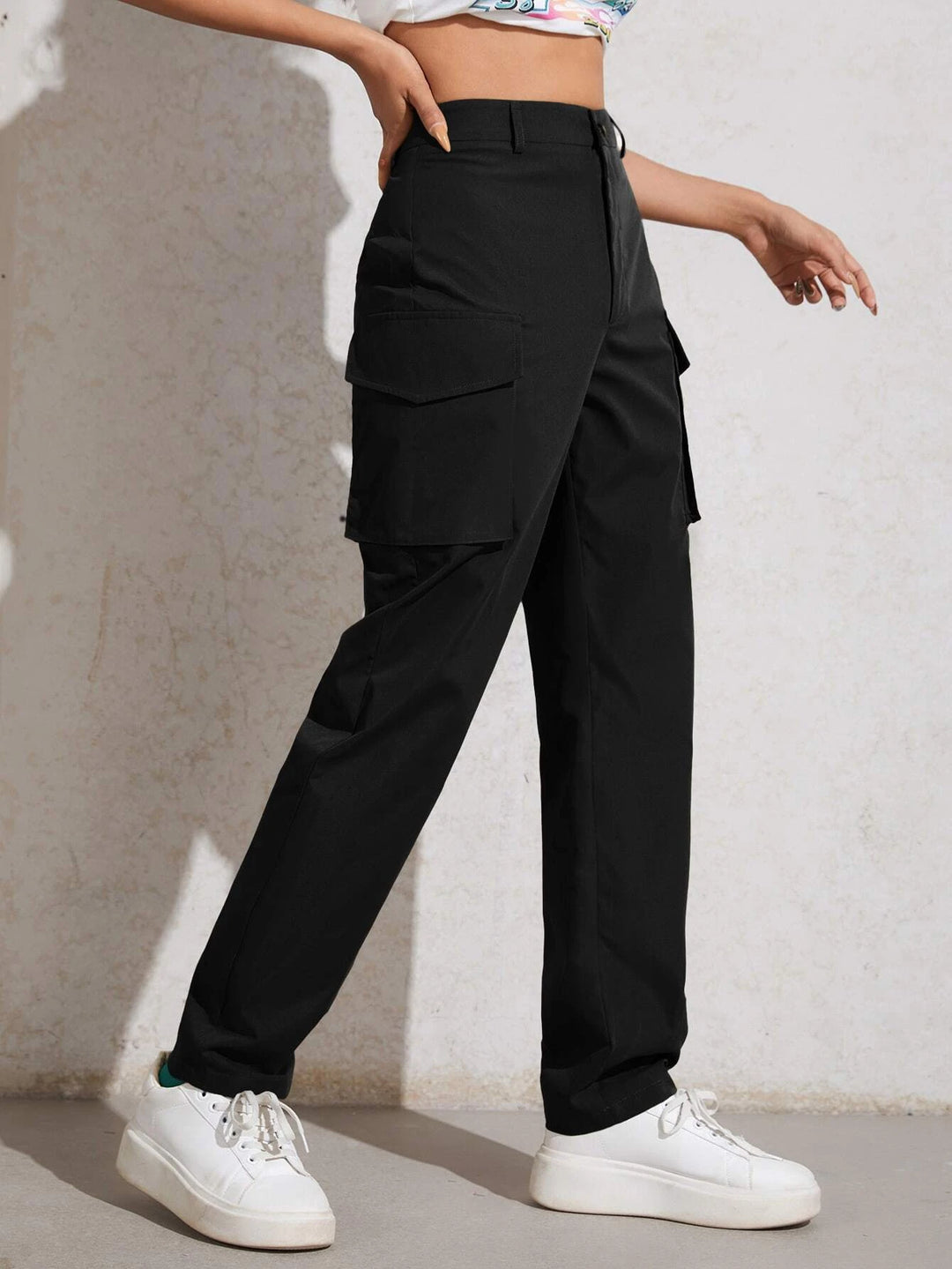 High Waisted Flap Pocket Utility Pants