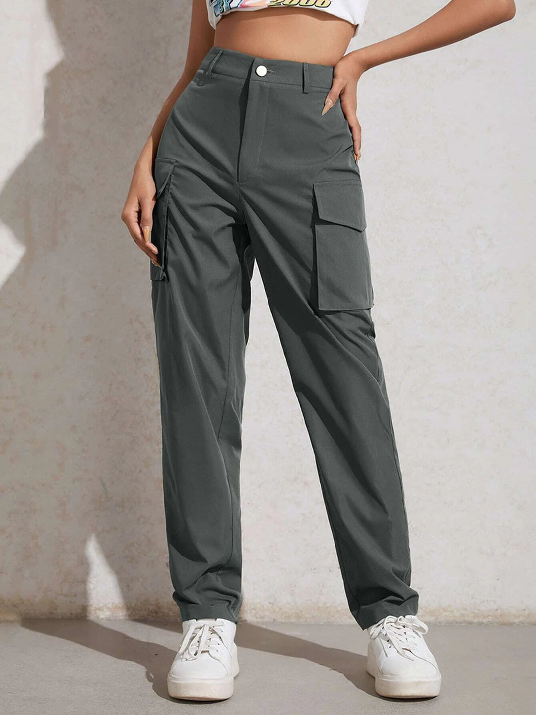 High Waisted Flap Pocket Utility Pants