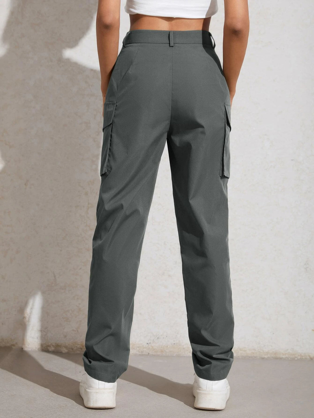 High Waisted Flap Pocket Utility Pants