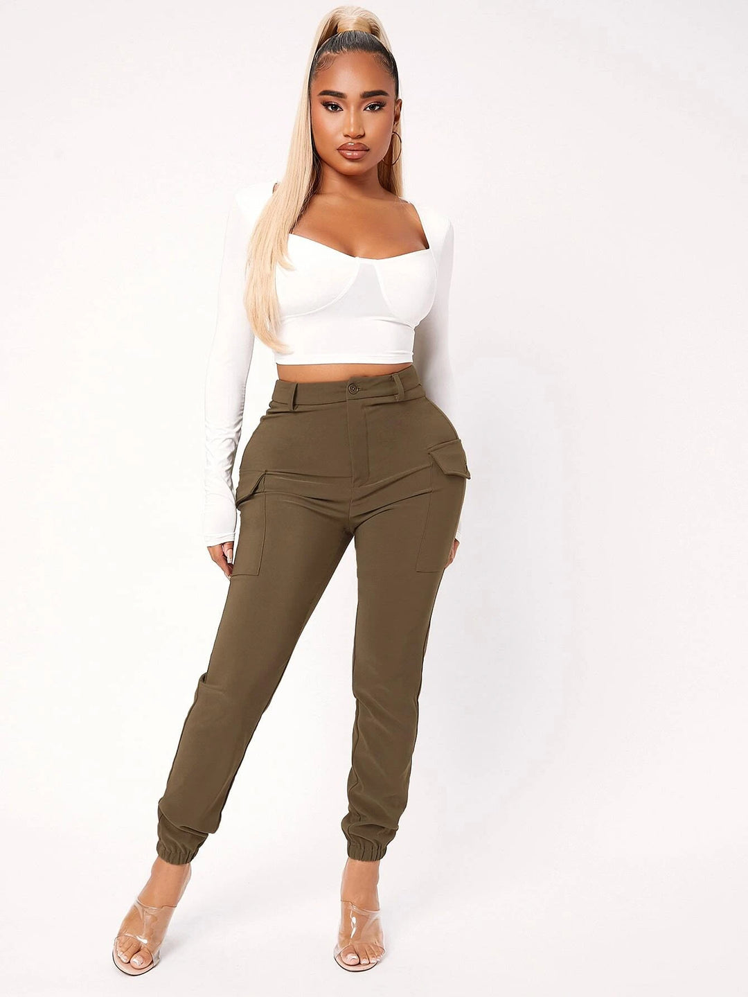 High Waist Flap Pocket Side Pants