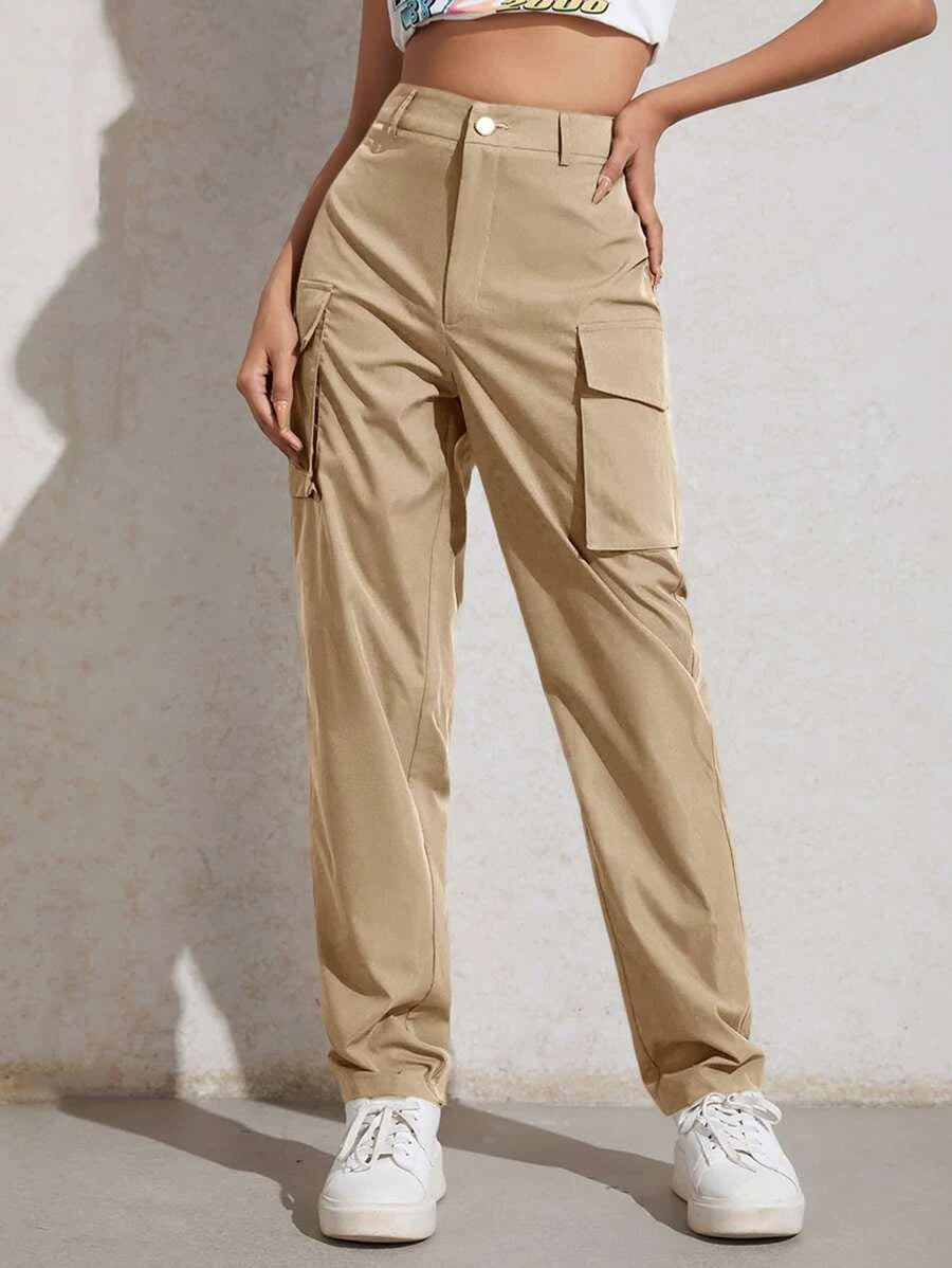 High Waisted Flap Pocket Zip Fly Pants