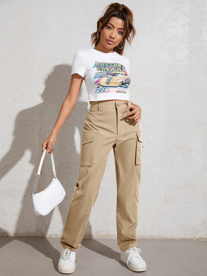 High Waisted Flap Pocket Utility Pants