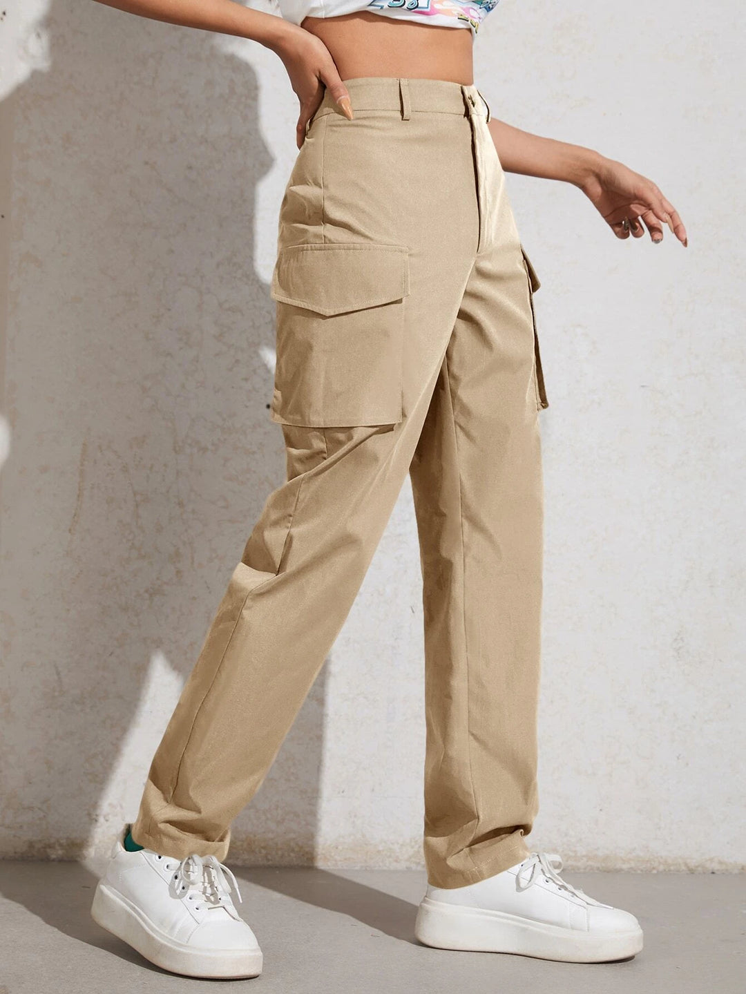 High Waisted Flap Pocket Utility Pants