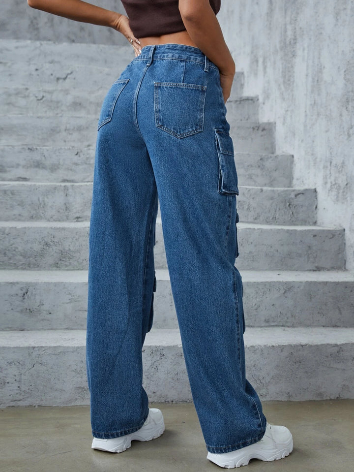 Flap Pocket High Rise Cargo Denim