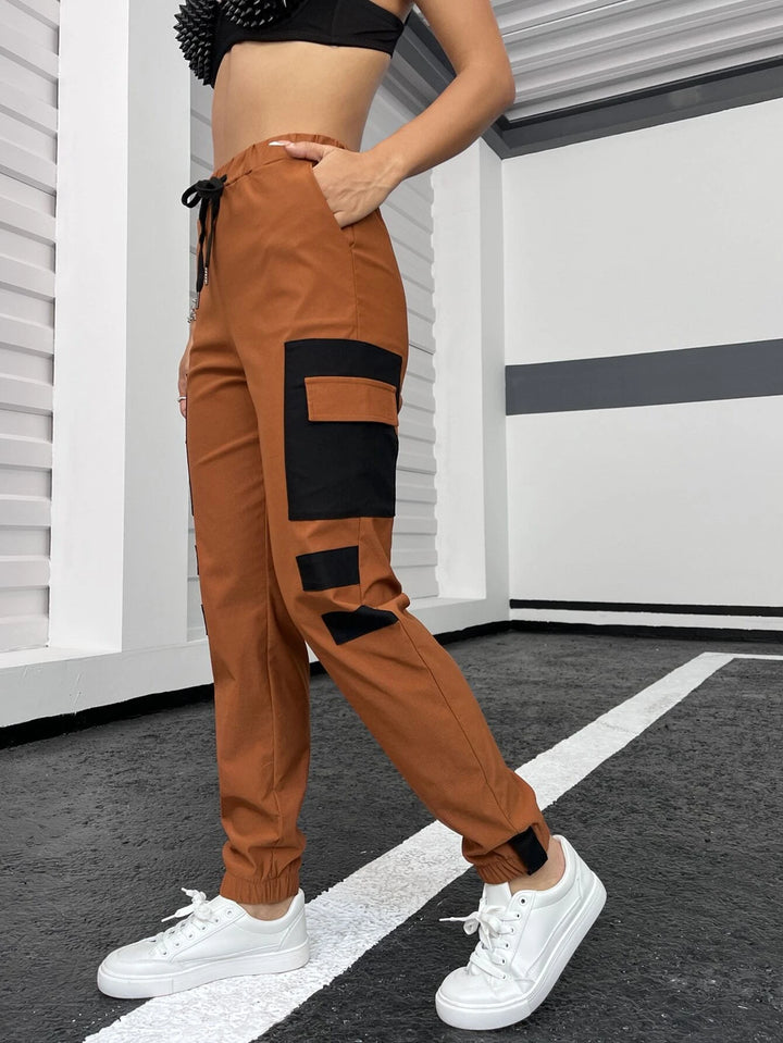 Flap Pocket Colorblock Cargo Pants