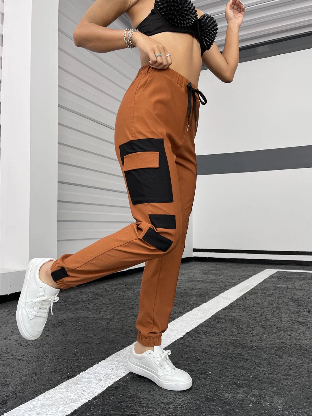 Flap Pocket Colorblock Cargo Pants