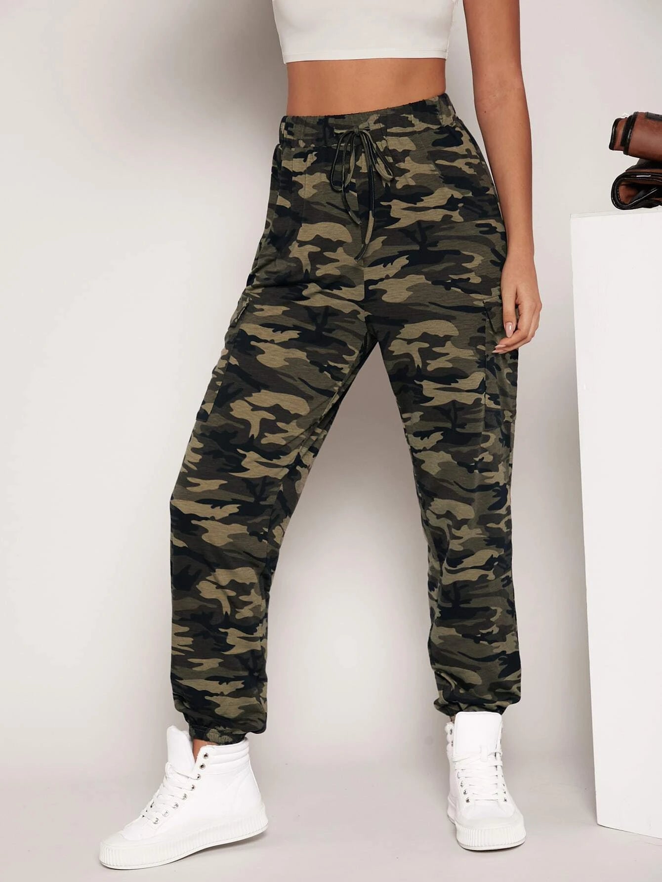 Camo Print Drawstring Waist Cargo Pants – Comfy Cargo Pants