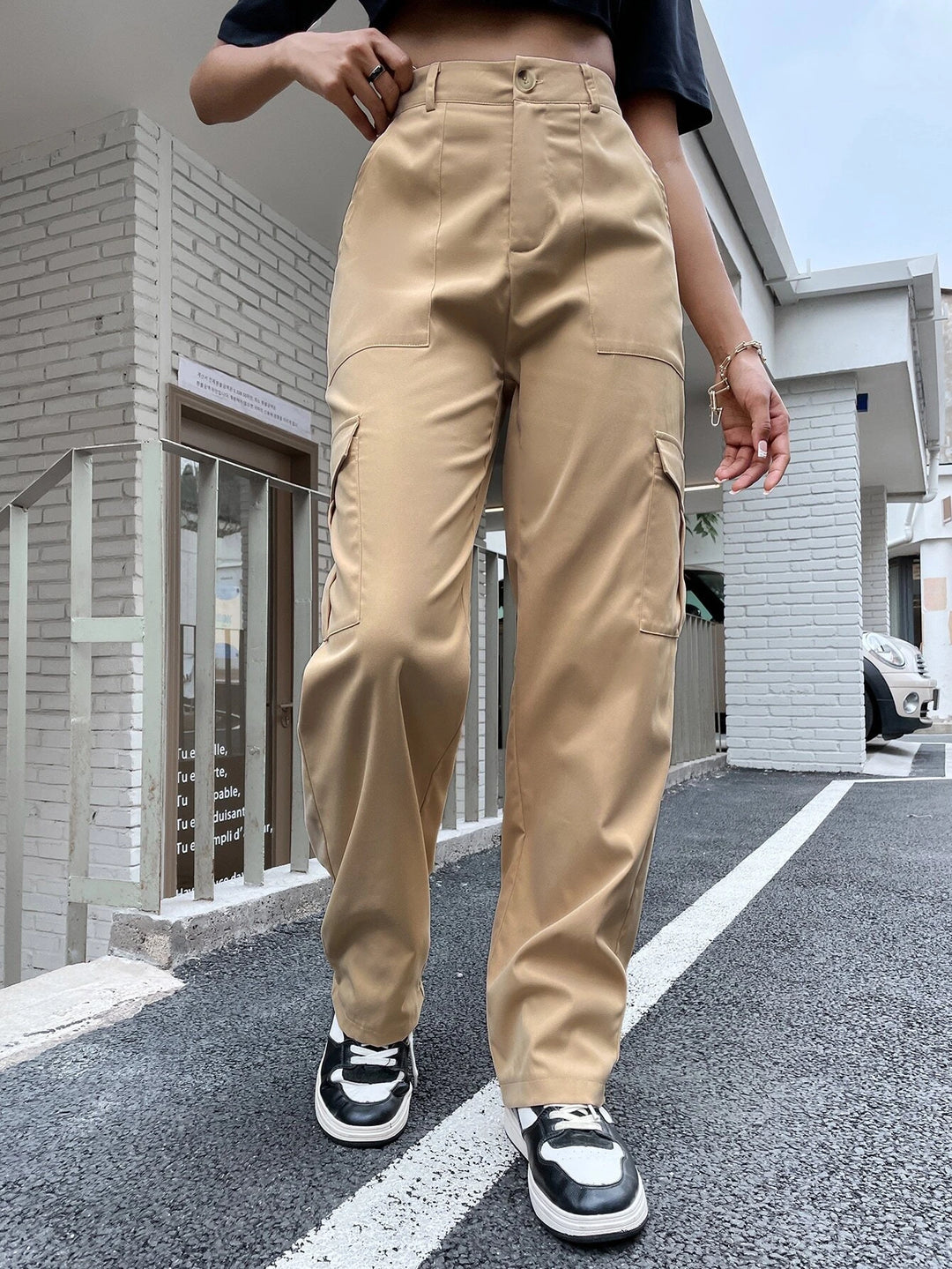 High Waist Flap Pocket Utility Pants