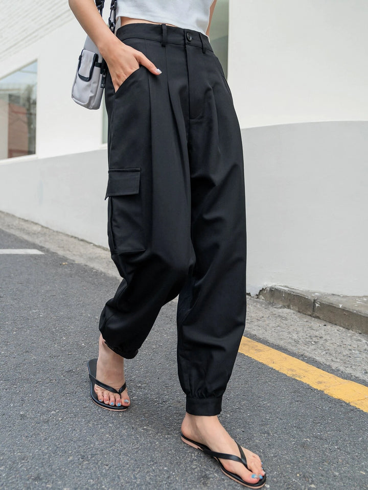 Side Pleated Flap Pocket Cargo Pants