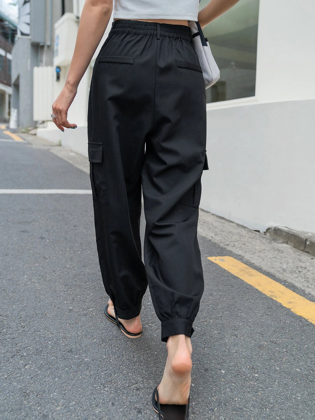 Side Pleated Flap Pocket Cargo Pants